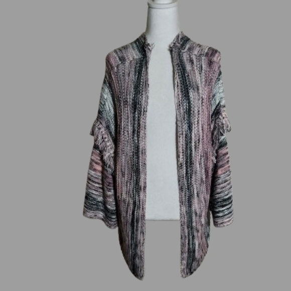 Coverstitched Women’s Chunky Knit Cardigan S/M Pink Gray Black Open Front... - Picture 8 of 8